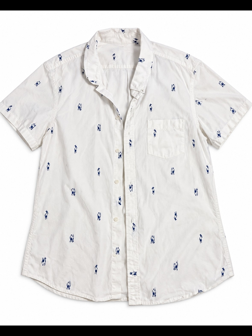 GAP White Short-Sleeve Button-Down with Navy Micro Figures